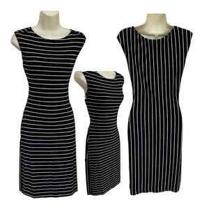Calvin Klein Size 2Woman's Black White Striped Knit Sleeveless Sheath Dress